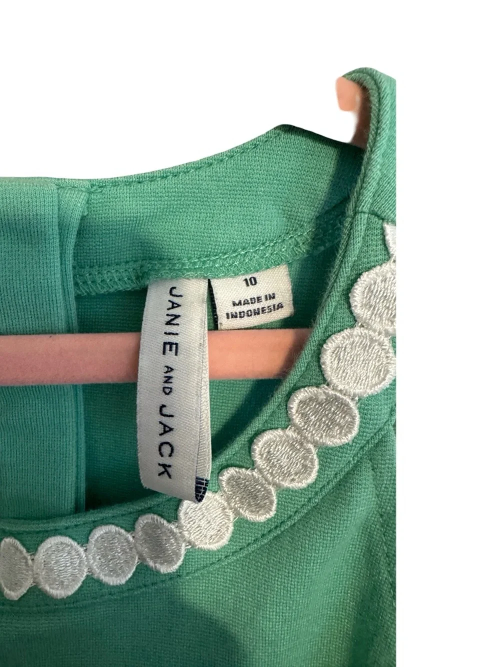 Janie and Jack Girls Kelly Green Ponte Dress Size 10 White Eyelet Collar